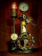 Steampunk Art Alchemy lamp for sale: Decorative piece of art with taxidermy  Flying Dragon.
