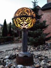 Steampunk Art garden lamp: Decorative piece of art with jugenstil design.