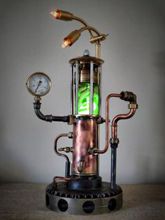 Steampunk Art Alchemy lamp for sale: Decorative piece of art with taxidermy  Ivory Rat Snake.