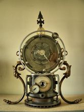 Steampunk Art desk or dresser clock: mantel clock that looks like a time machine.