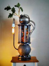 Steampunk Art Alchemy lamp for sale: Decorative piece of art with taxidermy lizards.