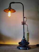Steampunk desk or dresser lamp for sale: Adjustable and rotatable lamp.  Armcarbon filament lamphourglass and and cable dimmer.