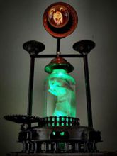 Steampunk Art Alchemy lamp for sale: Decorative piece of art with taxidermy rat.