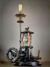 Steampunk Art Alchemy lamp for sale: Decorative piece of art with taxidermy wild boar.