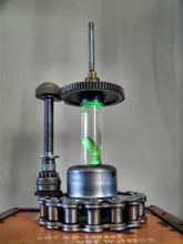 Steampunk Art Alchemy lamp for sale: Decorative piece of art with taxidermy larve.
